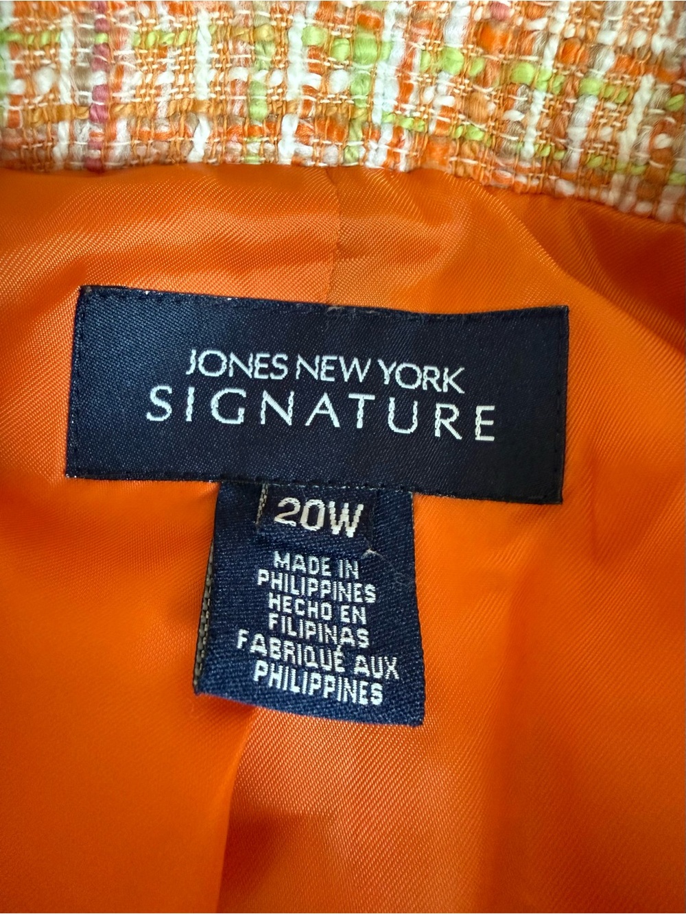 Jones New York Signature Orange Tweed Lined Blazer W/ Front Pockets Size 20W - Picture 11 of 13